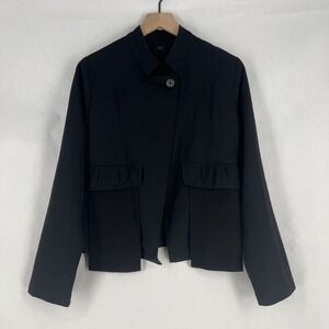 Crea Concept Blazer Jacket Womens Size 8 Black Knit Patch Pockets‎ Formal Wool